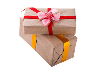 Boxes with gifts isolated on background