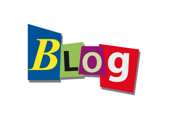 Blog, word and text cut from paper, in flat design
