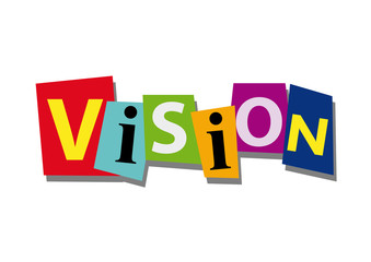 vision, word and text cut from paper, in flat design