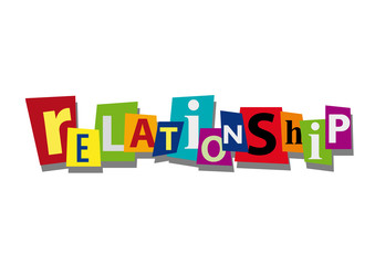 relationship, word and text cut from paper, in flat design