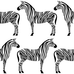 Fototapeta na wymiar Seamless pattern with zebra silhouette on white background. Vector illustrations. African animals.