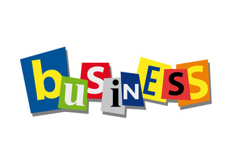 business, word and text cut from paper, in flat design