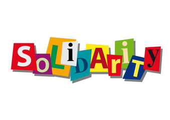 solidarity, word and text cut from paper, in flat design
