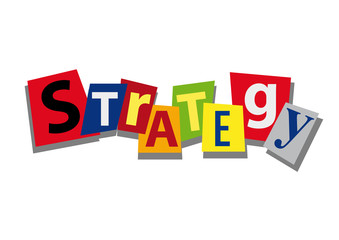 strategy, word and text cut from paper, in flat design