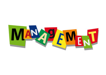 management, word and text cut from paper, in flat design