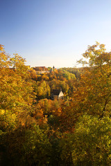 Obraz premium autumn in Rothenburg ob der Tauber, Bavaria, Germany. view from the wall 1