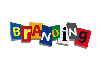 branding, word and text cut from paper, in flat design