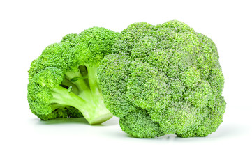 Two ripe broccoli cabbage isolated on white background