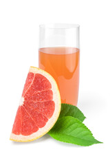 Glass of grapefruit juice with wedge  isolated on white