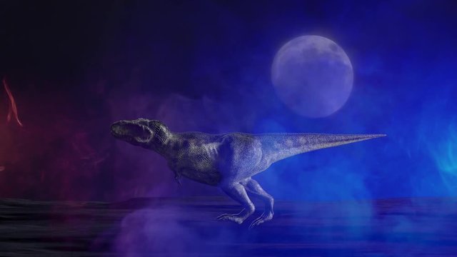realistic animations of dinosaur Tyrannosaurus Rex 3D render he runs and growls 