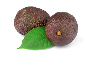 Two avocados on white background cutout