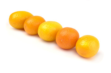 Group of ripe kumquat on plate over white background