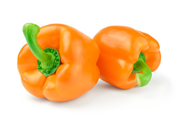 Two sweet orange pepper isolated on white background