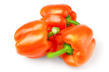 Three red sweet peppers isolated on white background