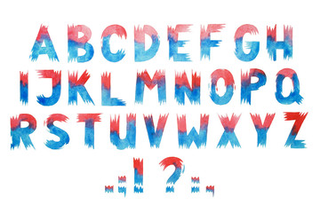 Colorful watercolor aquarelle font type handwritten hand draw abc alphabet letters