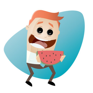 funny cartoon man holding a melon