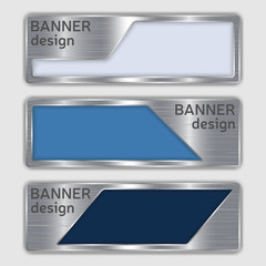 set of metallic textured banners. web banners with realistic steel texture in abstract forms.