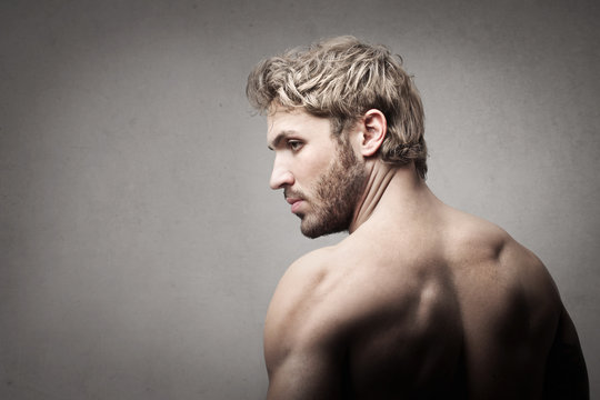 Blonde man with muscular back