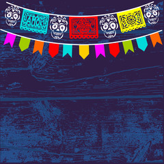 Dia de Los Muertos, Mexican Day of the Dead background with paper cut flags, vector illustration.