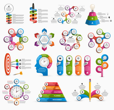 Big collection of colorful infographics. Design elements. Infographics for business presentations or information banner.