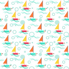 Pencil boat at the sea. seamless pattern background.