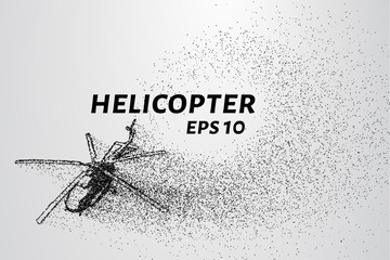 The helicopter of the particles. The silhouette of the helicopter consists of small circles and dots. Vector illustration