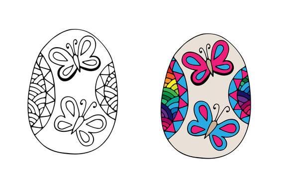 HHand drawn Easter egg with butterfly
