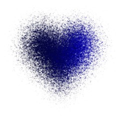 Diffuse blue splatter heart decoration symbol on white