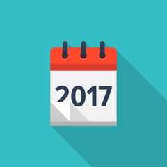 Flat calendar icon. Date and time background. New year. 2017. Christmas. December.