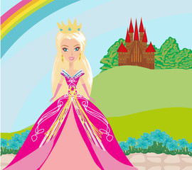 Beautiful queen in front of her castle