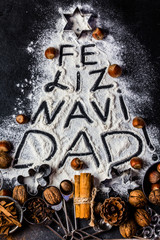 Baking background Feliz Navidad - Merry Christmas en spanish