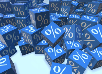 Percentage signs on cubes - 3d rendering