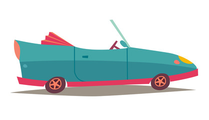 Сabriolet vector. Blue car, vehicle transport . Modern cabriolet side view. Sports car icon. Cartoon style illustration, isolated on white background