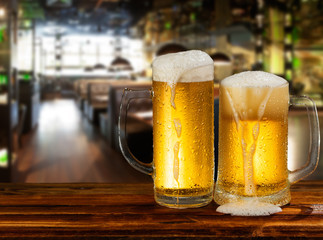 cold light beer mug in a pub