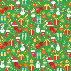 Vector flat style seamless pattern with New 2017 Year icons