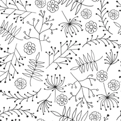 Behang Hand Drawn vintage floral pattern. Vector. Isolated.Leaves, branches, floral elements. Wedding, birthday, Valentine's day.  © Valentina Gurina