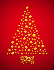 Fototapeta na wymiar Christmas tree made from stars, red background