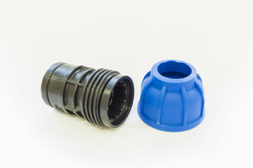 union and fitting HDPE pipe on isolated background