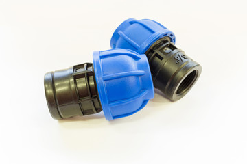 union and fitting HDPE pipe on isolated background