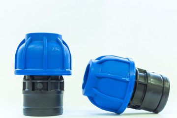 union and fitting HDPE pipe on isolated background