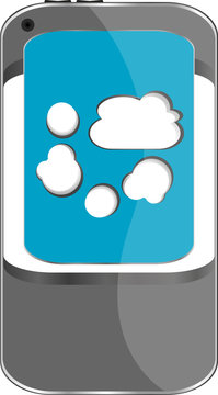 Mobile phone with a cloudy sky on the screen. 3d image