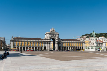 Fototapeta na wymiar Commerce Square in Lisbon with statue and landmarks