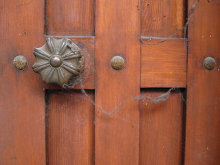 Cobwebs on wooden door Italy