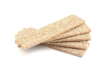 Five pieces of crispbread isolated on white background