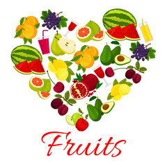 Fruit heart icon with fresh fruits icons