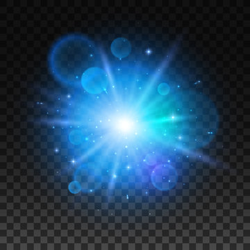 Bright star explosion. Light lens flare sparkle