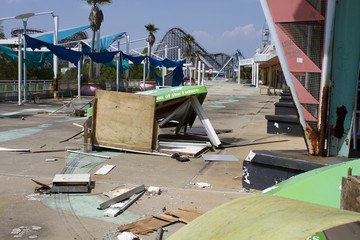 Abandoned Six Flags New Orleans - destroyed by Hurricane Katrina in 2005