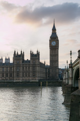 Fototapeta na wymiar Big Ben with part Houses of Parliament at dusk