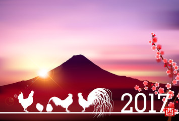 酉　富士山　年賀状　背景  © J BOY
