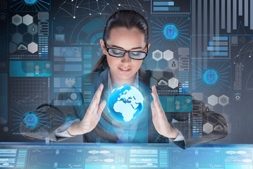 Futuristic media sharing concept with woman